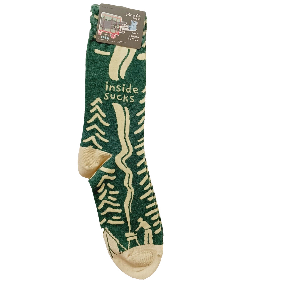 Sock Blue Q Crew Men Women Inside Sucks Woods Camping Grilling Forest NWT NEW